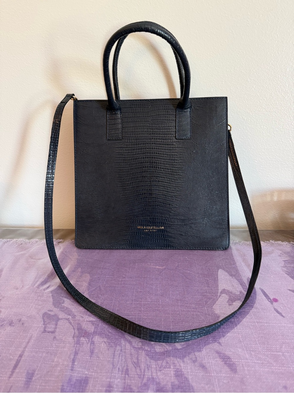 Viola Castellani Milano Genuine Italian Leather Satchel Crossbody Purse Navy